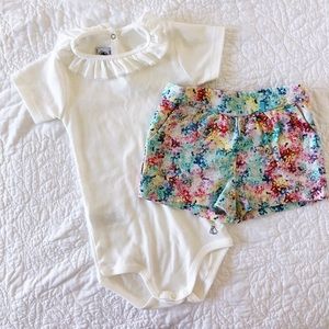 White Ruffle Onsie with Zara Shorts